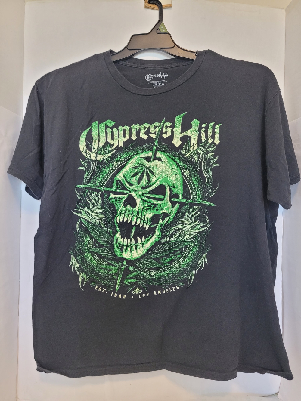 Black Short-Sleeve Tee with Green Skull Graphic